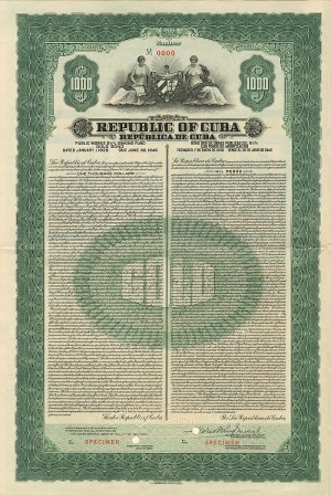 Republic of Cuba - 1930 dated Specimen Bond